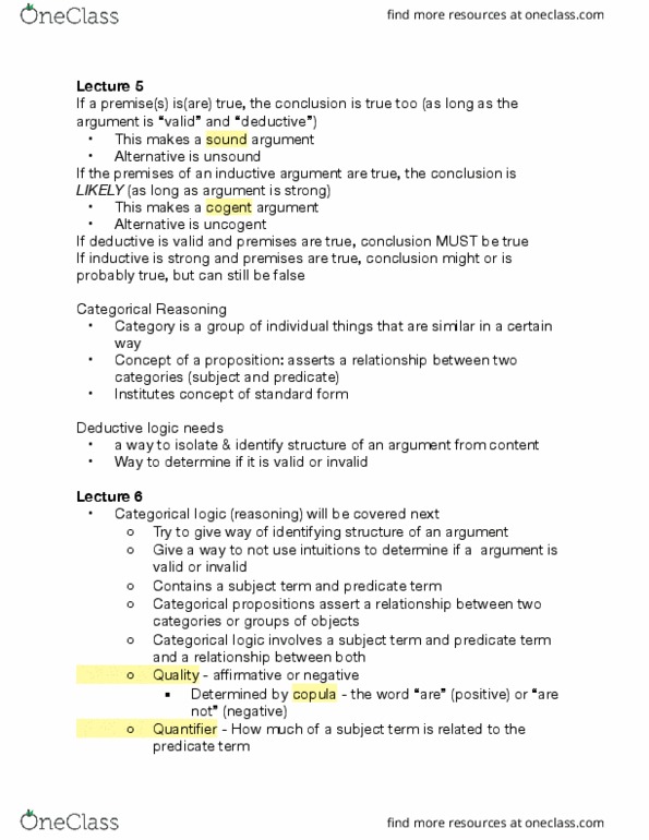 LEAD 150 Lecture Notes - Lecture 5: Categorical Logic, Deductive Reasoning thumbnail