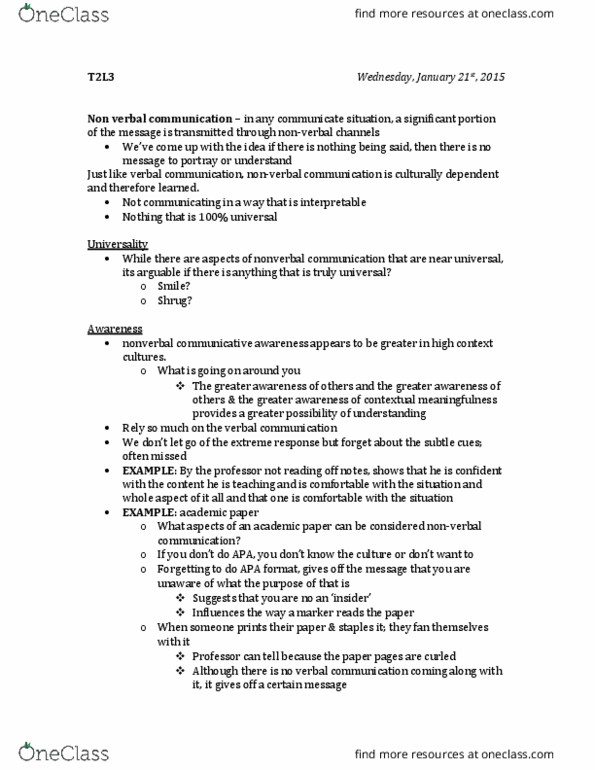 INTC 1F90 Lecture Notes - Lecture 3: Nonverbal Communication, Lmfao, Peace Symbols thumbnail