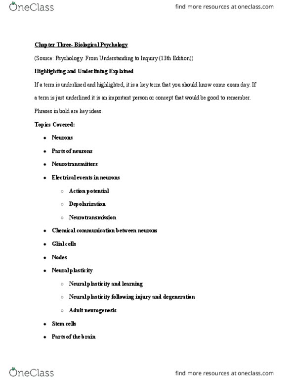 PSYC 100 Chapter Notes - Chapter 3: Substantia Nigra, Myelin, Axon Terminal thumbnail