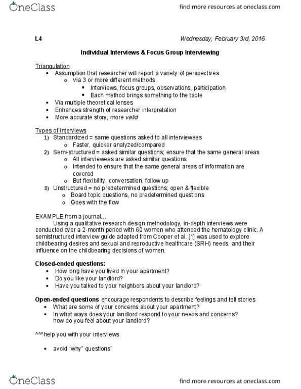 CHYS 2P51 Lecture Notes - Lecture 4: Focus Group, Hematology, Asthma thumbnail