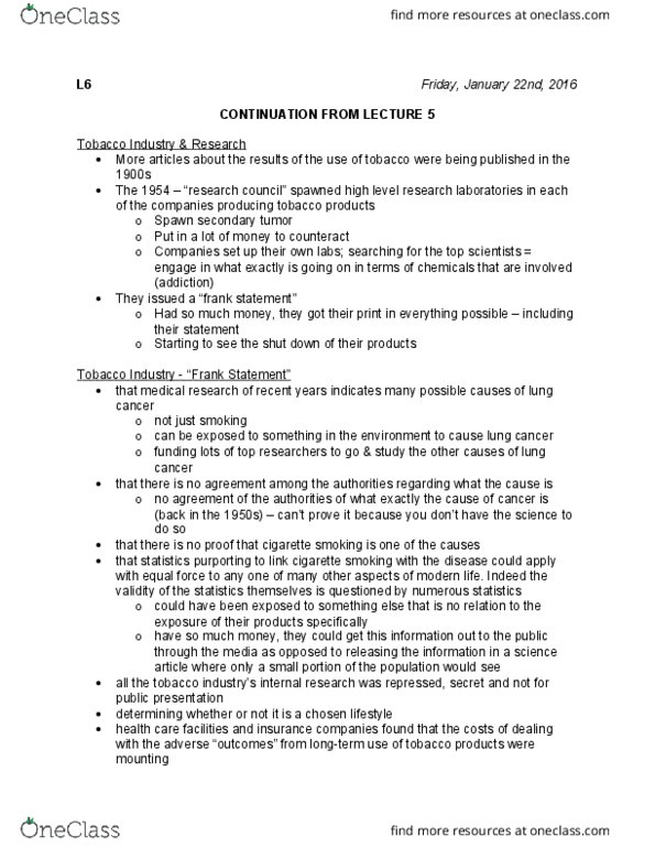 SCIE 1P51 Lecture Notes - Lecture 6: Cotinine, Sewer Gas, Nitrosamine thumbnail