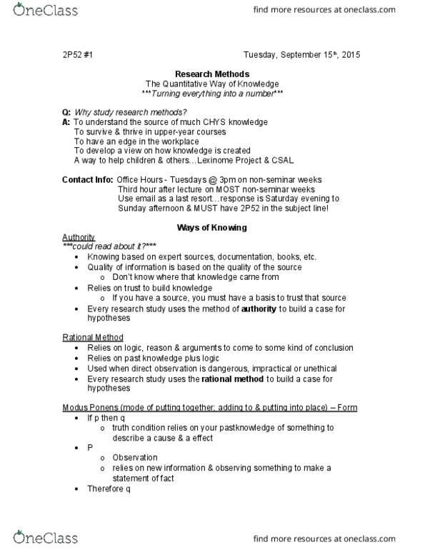 CHYS 2P52 Lecture Notes - Lecture 1: Modus Ponens, C.D. Cobresal, Scientific Method thumbnail