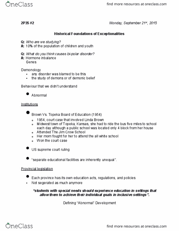 CHYS 2P35 Lecture Notes - Lecture 2: Bipolar Disorder, Mental Disorder, Demonology thumbnail