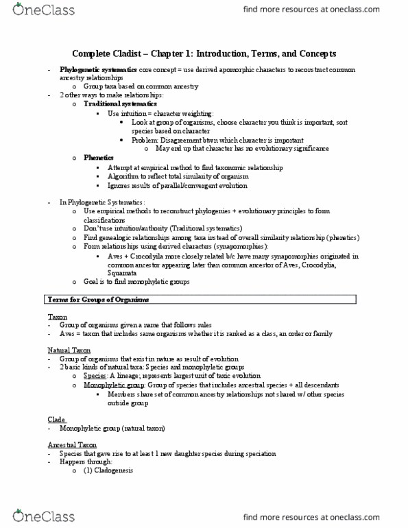 EEB362H1 Chapter Notes - Chapter 1: Branch Point, Venn Diagram, Convergent Evolution thumbnail