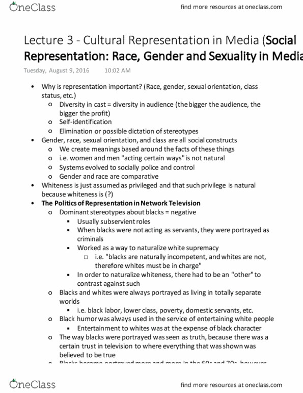 FAMST 70 Lecture Notes - Lecture 3: Microaggression Theory, White Point, Social Presence Theory thumbnail