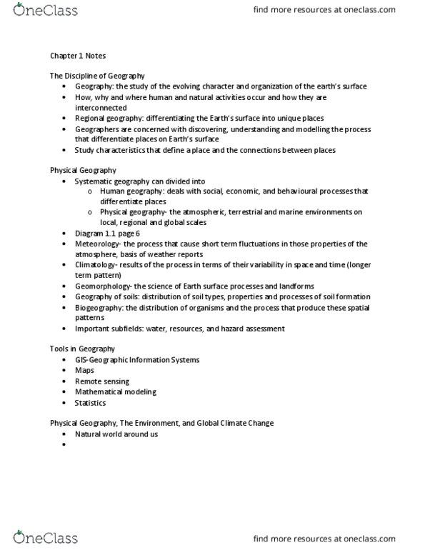 GEOG 1F91 Lecture Notes - Lecture 1: Remote Sensing, Mathematical Model, Climatology thumbnail