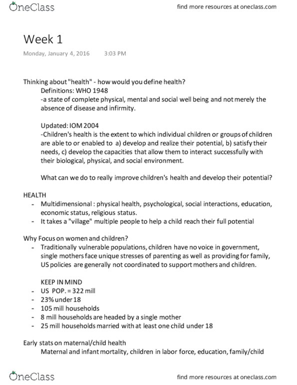 HLT POL 140 Lecture Notes - Lecture 1: Asthma, Child Abuse, Infant Mortality thumbnail