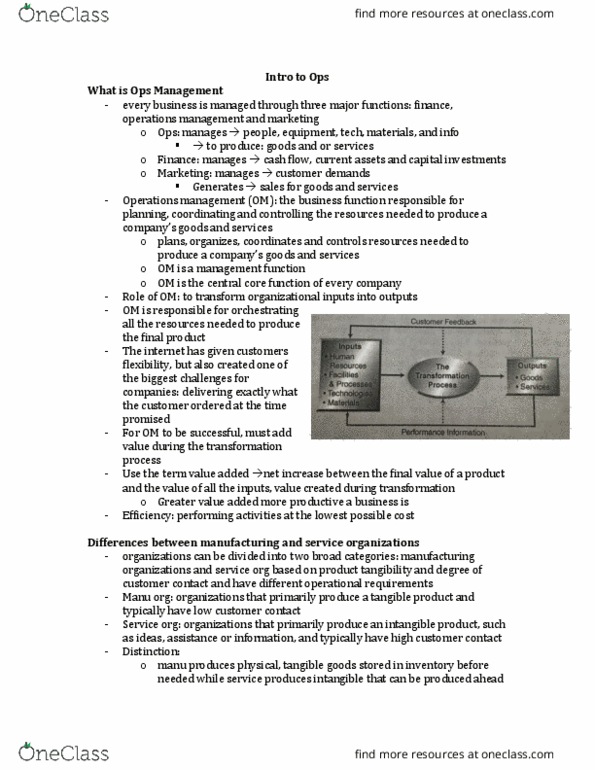 Management and Organizational Studies 3330A/B Lecture Notes - Lecture 1: Operations Management, Material Requirements Planning, Cash Flow thumbnail