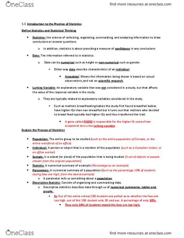 MATH 1F92 Chapter Notes - Chapter 1: Breakfast Cereal, Statistical Inference, Confounding thumbnail