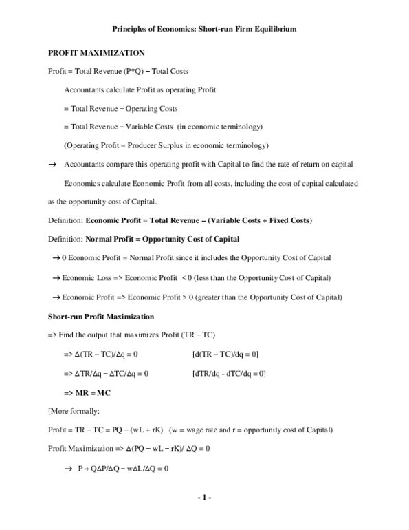 MSCI311 Lecture Notes - Marginal Revenue, Capital Economics, Profit (Economics) thumbnail