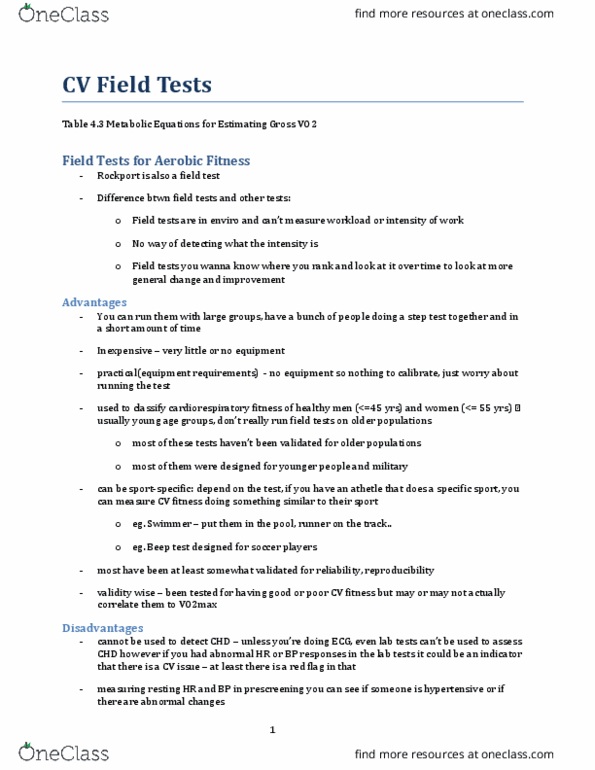 KINESIOL 3L03 Lecture Notes - Lecture 10: J Sports, Hypotension, Multi-Stage Fitness Test thumbnail