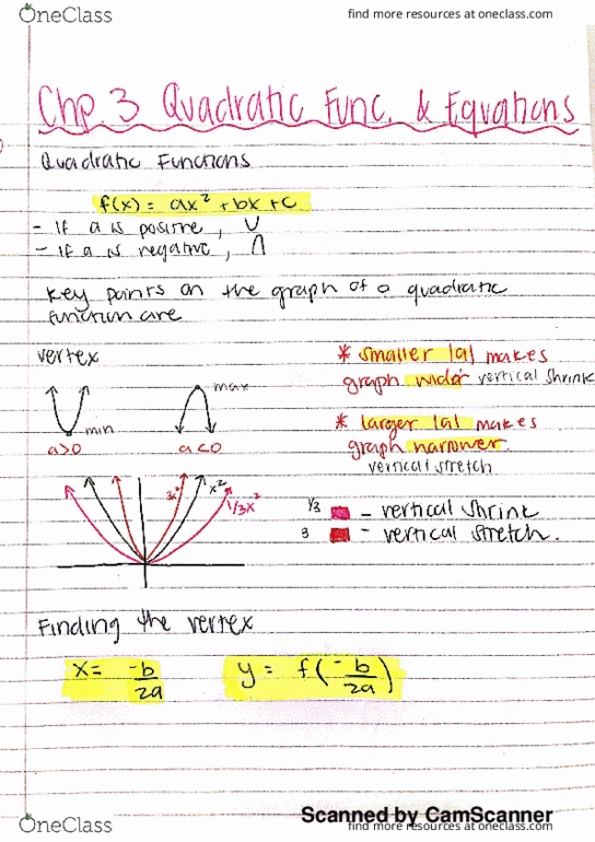 MATH 141 Chapter 3: Quadractic Functions & Equations thumbnail