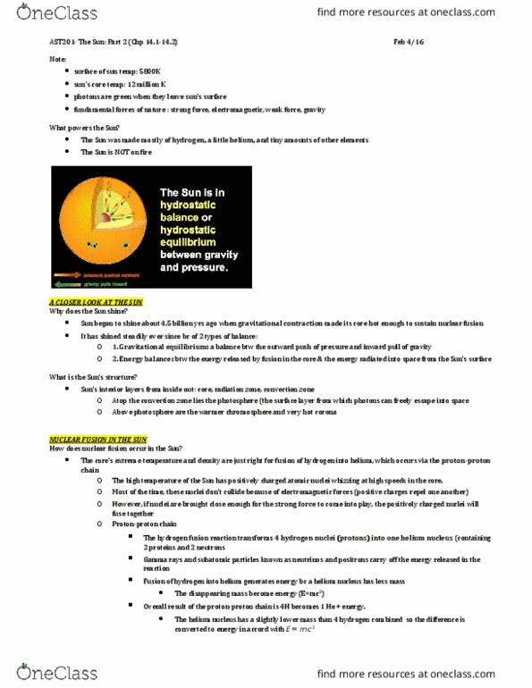 AST201H1 Lecture Notes - Lecture 2: Thermostat, Solar Core, Radiation thumbnail