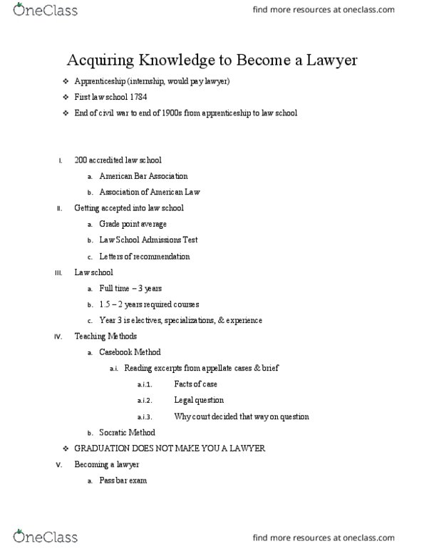 POSC 209 Lecture Notes - Lecture 3: Law School Admission Test, State Bar Association, American Bar Association thumbnail