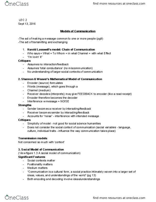CMST 1A03 Lecture Notes - Lecture 2: Mass Communication, New Media, Email Tracking thumbnail
