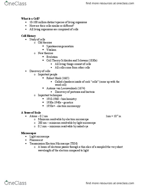 BIO 106 Lecture Notes - Lecture 1: Actin, Nucleolus, Archaea thumbnail