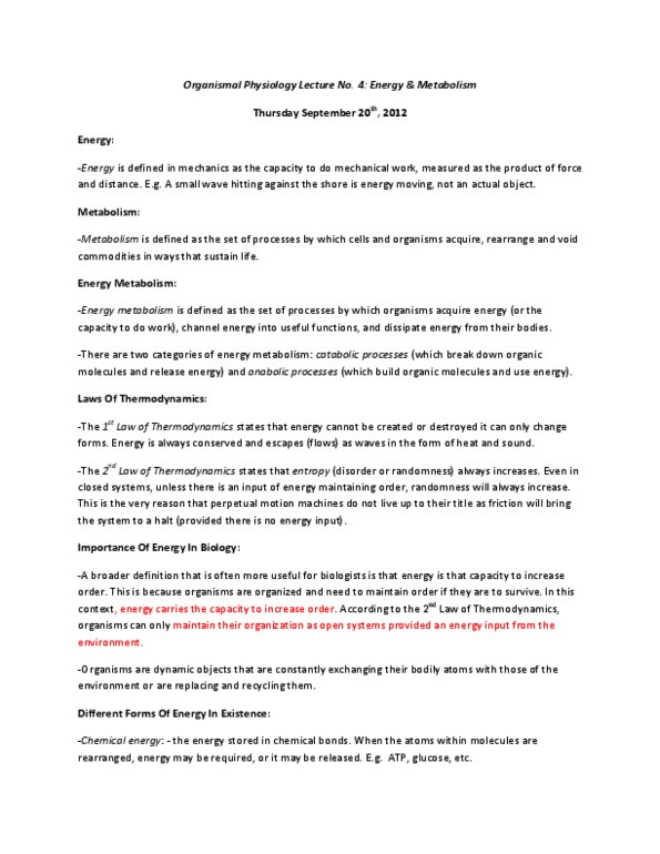 Biology 2601A/B Lecture Notes - Electrical Energy, Chemical Energy, Thermodynamics thumbnail