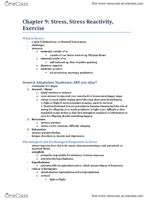 KINESIOL 3H03 Lecture Notes - Lecture 9: Habituation, Vasoconstriction, Splanchnic Nerves thumbnail